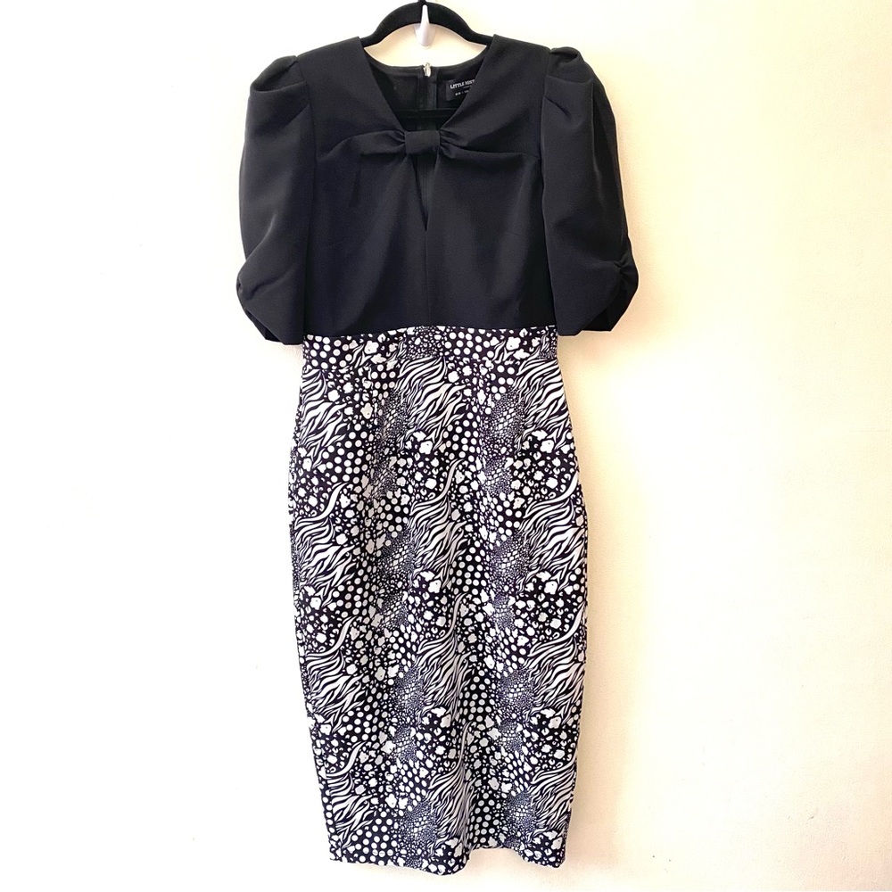 Little Mistress keyhole bow front puff sleeve midi dress size 6